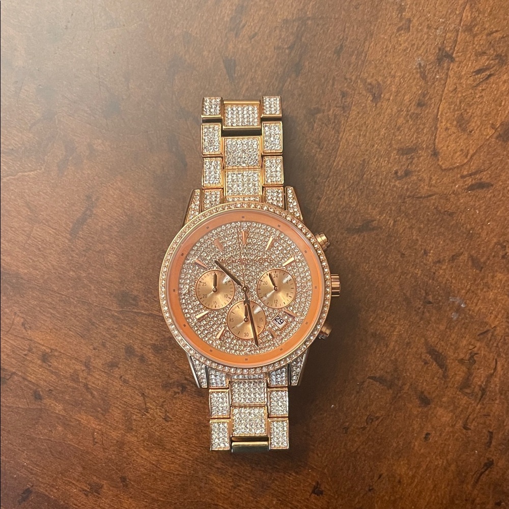 Gold and Silver Crystal-Embellished Watch